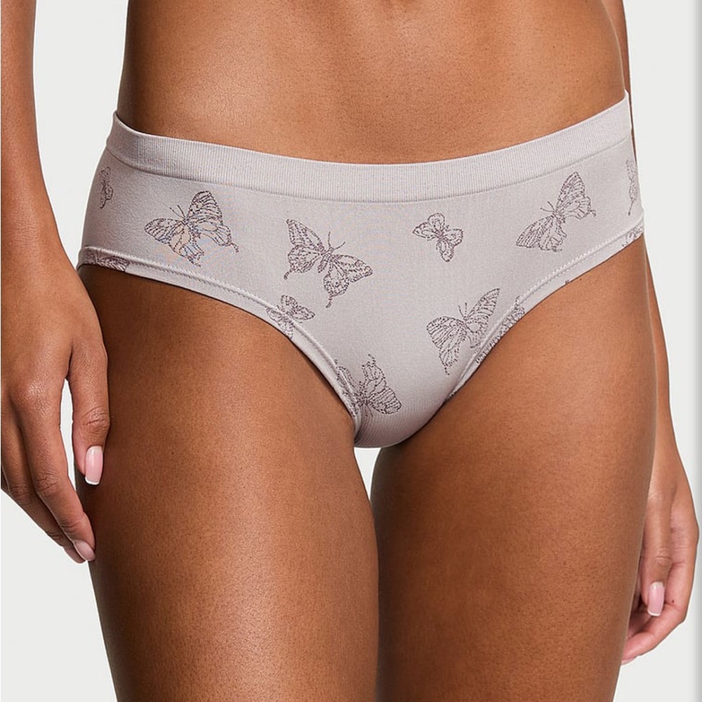 Victoria's Secret seamless Panty butterfly butterflies print grey gray beige